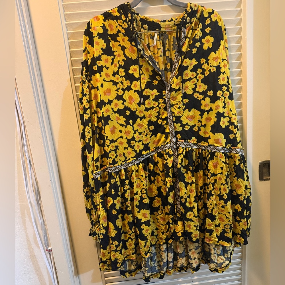 Free People Black Dress with Yellow Floral Pattern